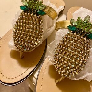 Pineapple Rhinestone T-Strap Sandals